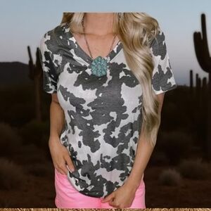 NWT Sterling Kreek Cow Print Women's Top Size Small